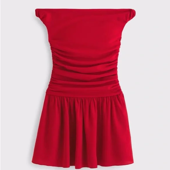 Abercrombie & Fitch Off-Shoulder Ruched Red Mini Dress - Picture 5 of 8